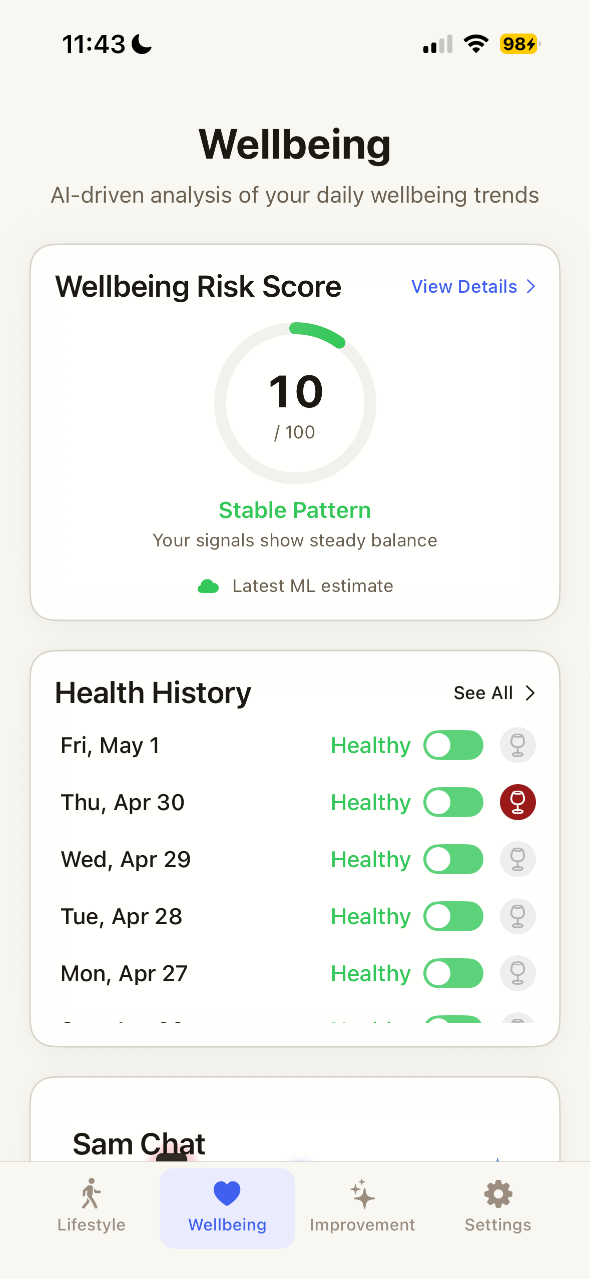 Sam app screenshot